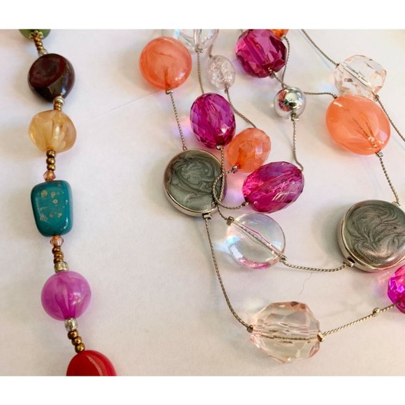Pair of Pink & Coral Colorful Bead Necklaces (17" & 36") Layering - Picture 2 of 12